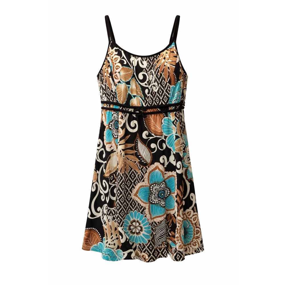 It Figures One Piece Swimsuit Size 10 Brown Blue Black Tummy Control